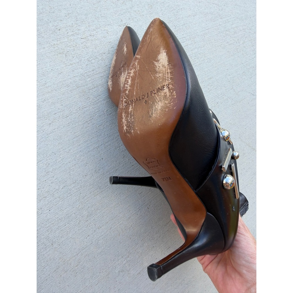 Donald J Pliner Black Leather Studded Stiletto Ankle Boots Made in Spain 7.5 - Picture 6 of 9